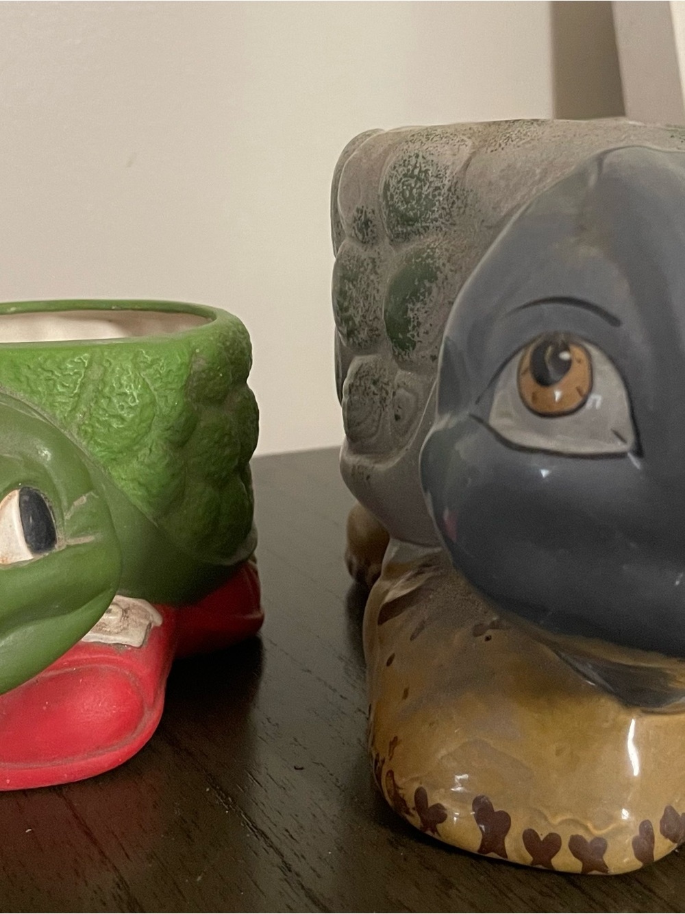 Ceramic Turtle Planter Duo in Green, Red and Gray
